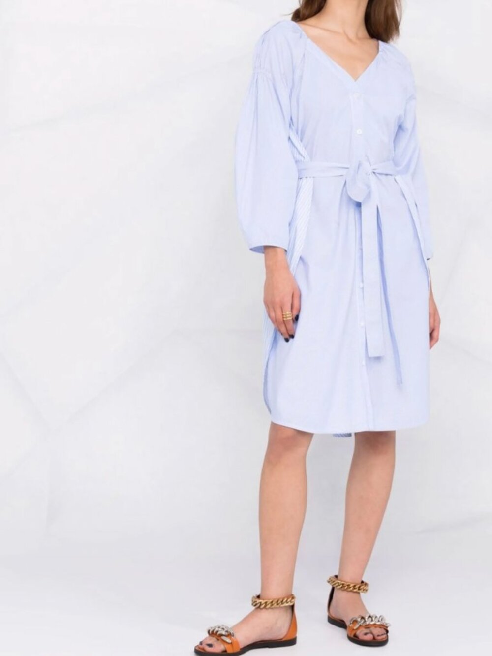 Stella McCartney Blue White Pinstripe Blouson Mid Shirt Dress size IT 40/4